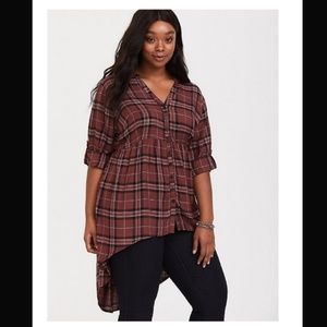 🍁 Brown plaid hi-lo hem tunic large/ torrid 0